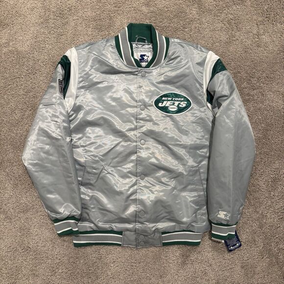 Men’s New York Jets Vintage Starter Snap Button Satin Bomber Jacket Size Large - Picture 1 of 9